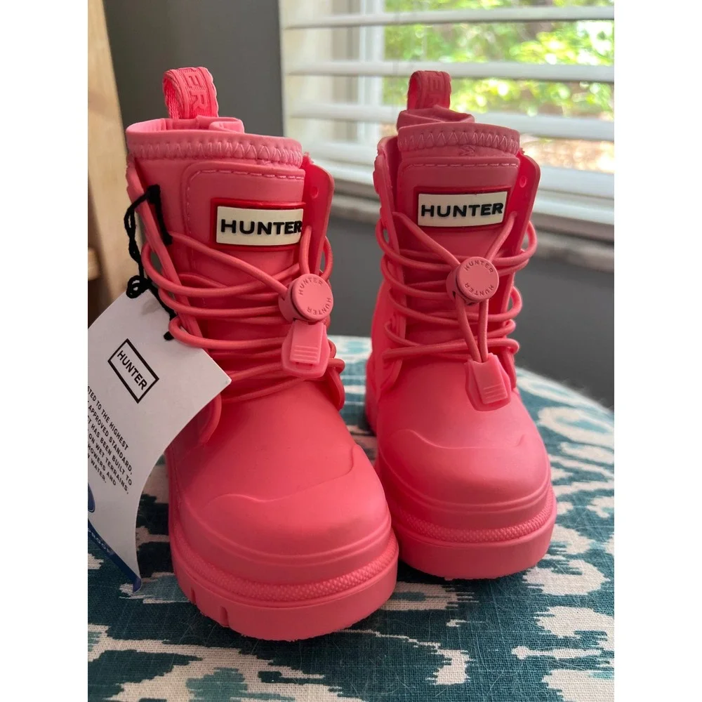 Hunter Kids First Grab Handle Rain Boots‎ Waterproof Pink Toddler